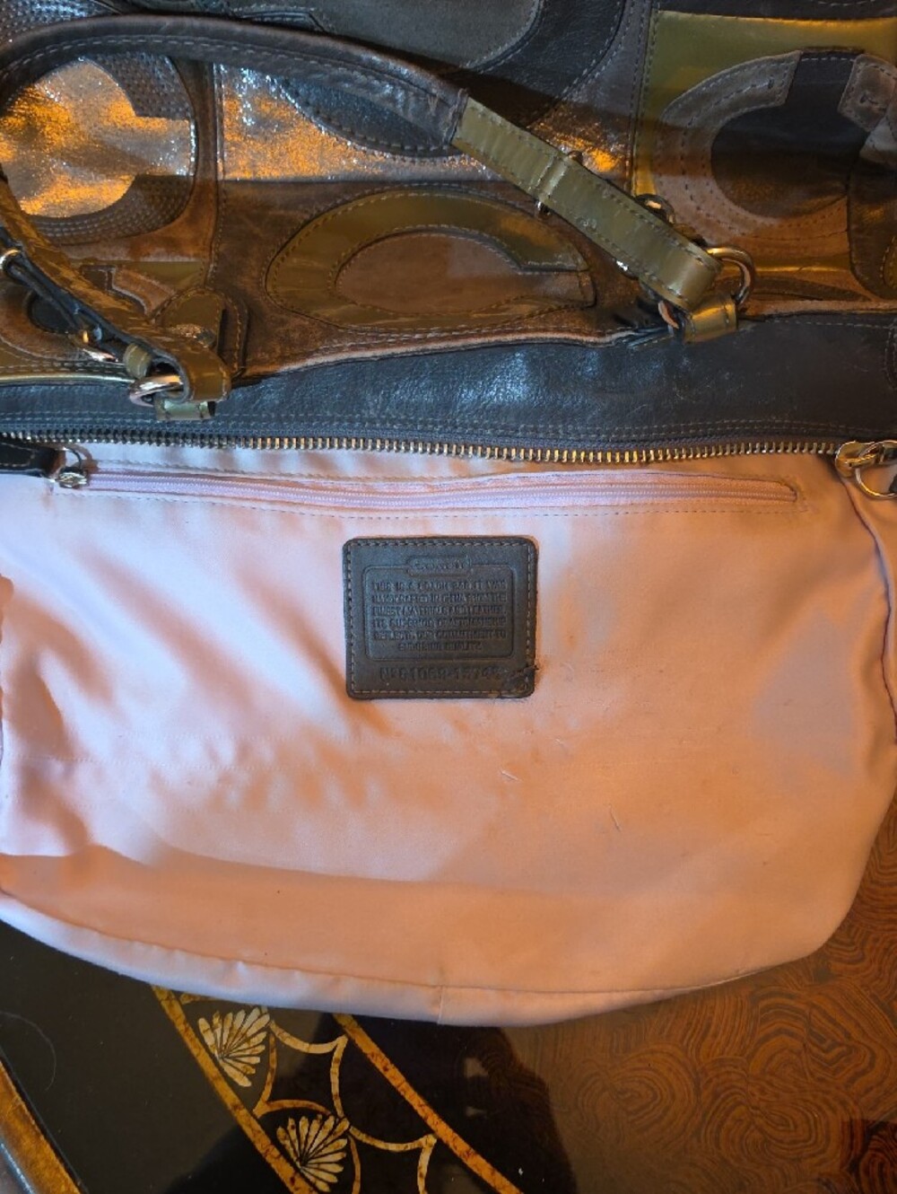 Coach MIA Patchwork Circle Leather Tote in Olive and Black - Picture 10 of 14